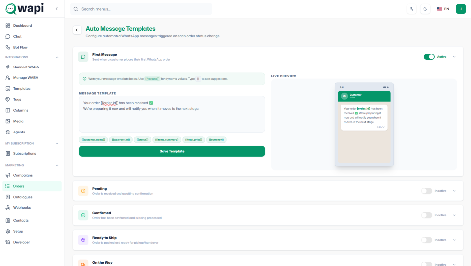 Send Automatic Order Updates
