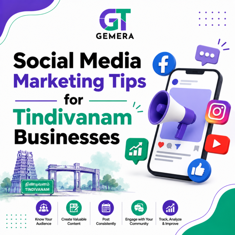 Small business owner in Tindivanam posting a product photo on social media using a smartphone